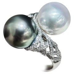 【Lustre Arc】Intertwined Aurora South Sea & Tahitian Pearl Diamond Ring