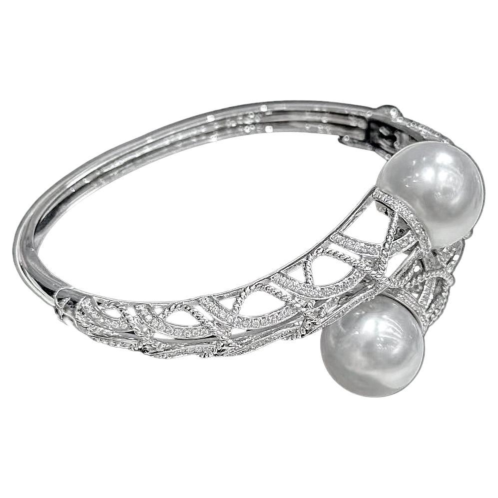 【Lustre Arc】Aurora Twin South Sea Pearl & Diamond Bangle