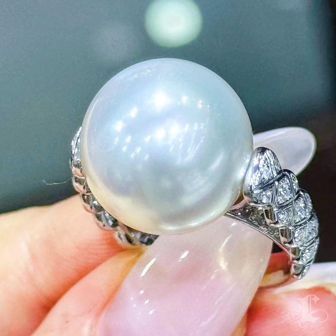 PSL Phoenix Certified 16mm South Sea Pearl Diamond Sculpture Ring In New Condition In New York, NY