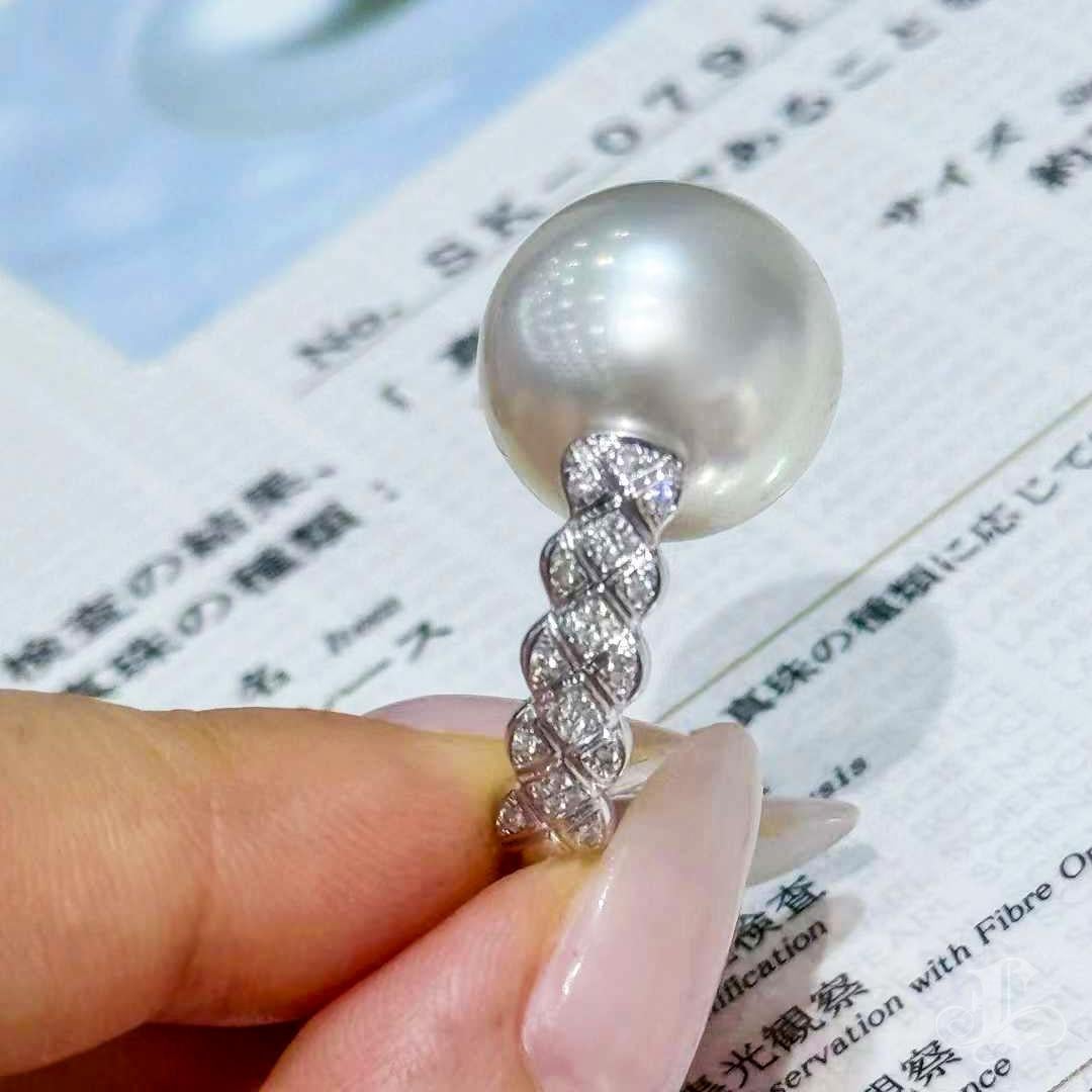 PSL Phoenix Certified 16mm South Sea Pearl Diamond Sculpture Ring 2