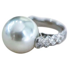 PSL Phoenix Certified 16mm South Sea Pearl Diamond Sculpture Ring
