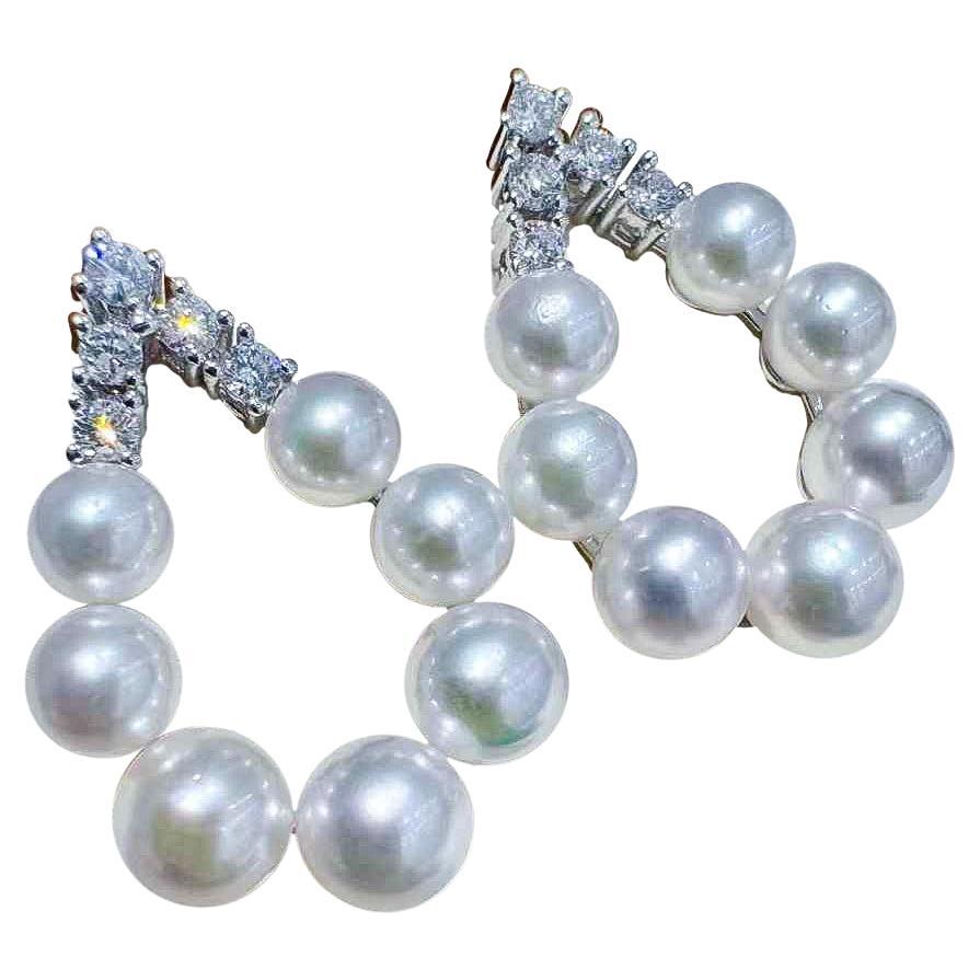 【Sculpted Geometry】V-Loop Aurora Baby Akoya Pearl & Diamond Earrings For Sale