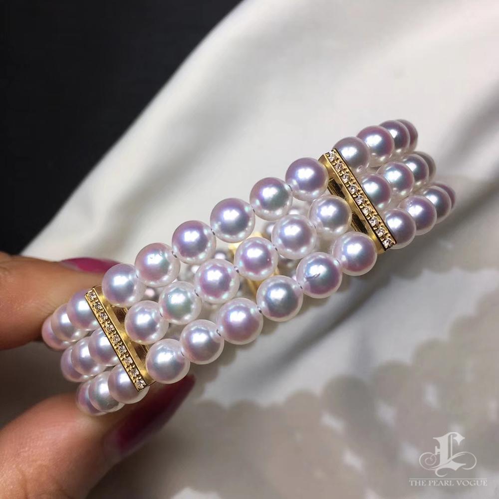 Classic Grace Bracelet triple brin en perles d'Akoya AAA et diamants Pour femmes en vente