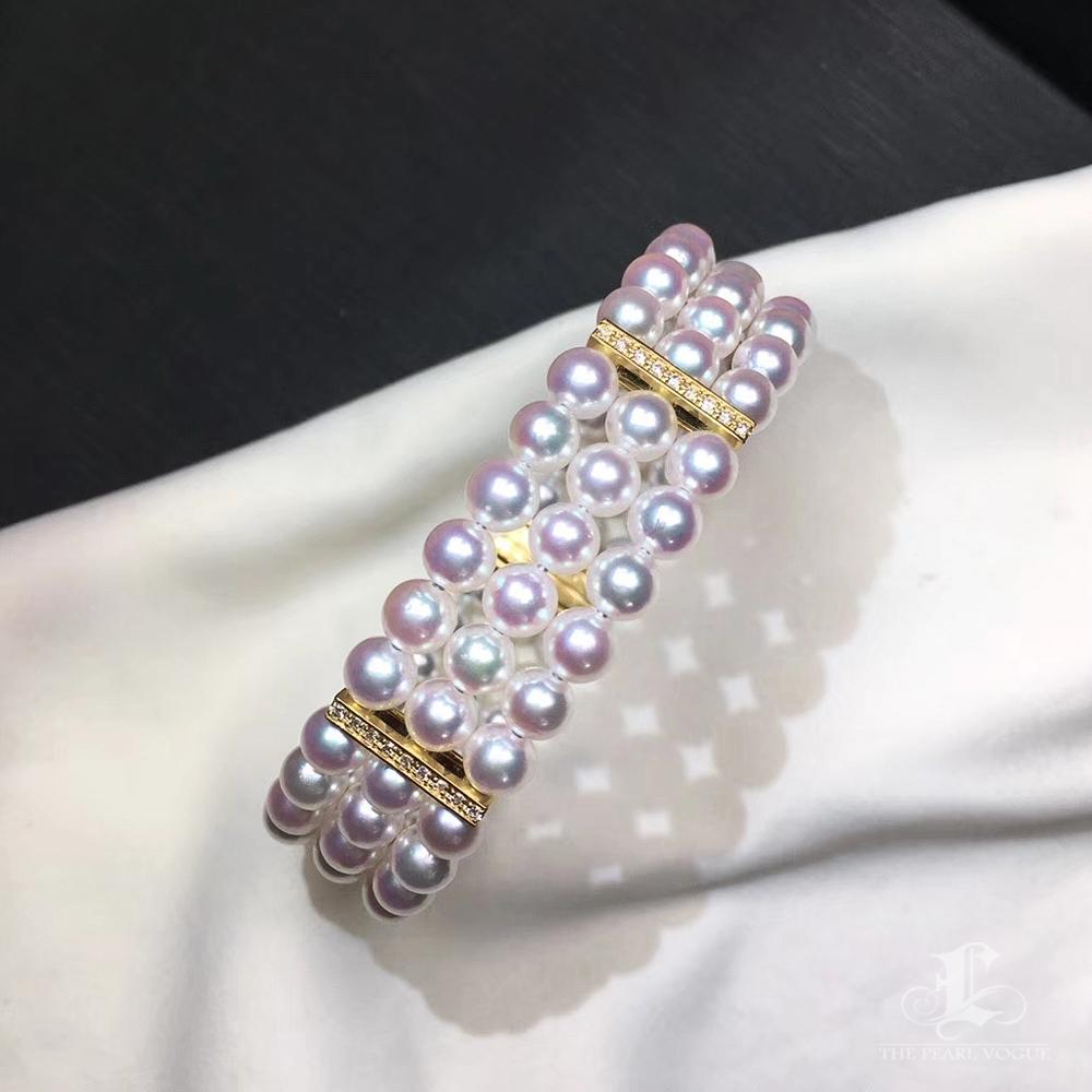 Classic Grace Bracelet triple brin en perles d'Akoya AAA et diamants en vente 4