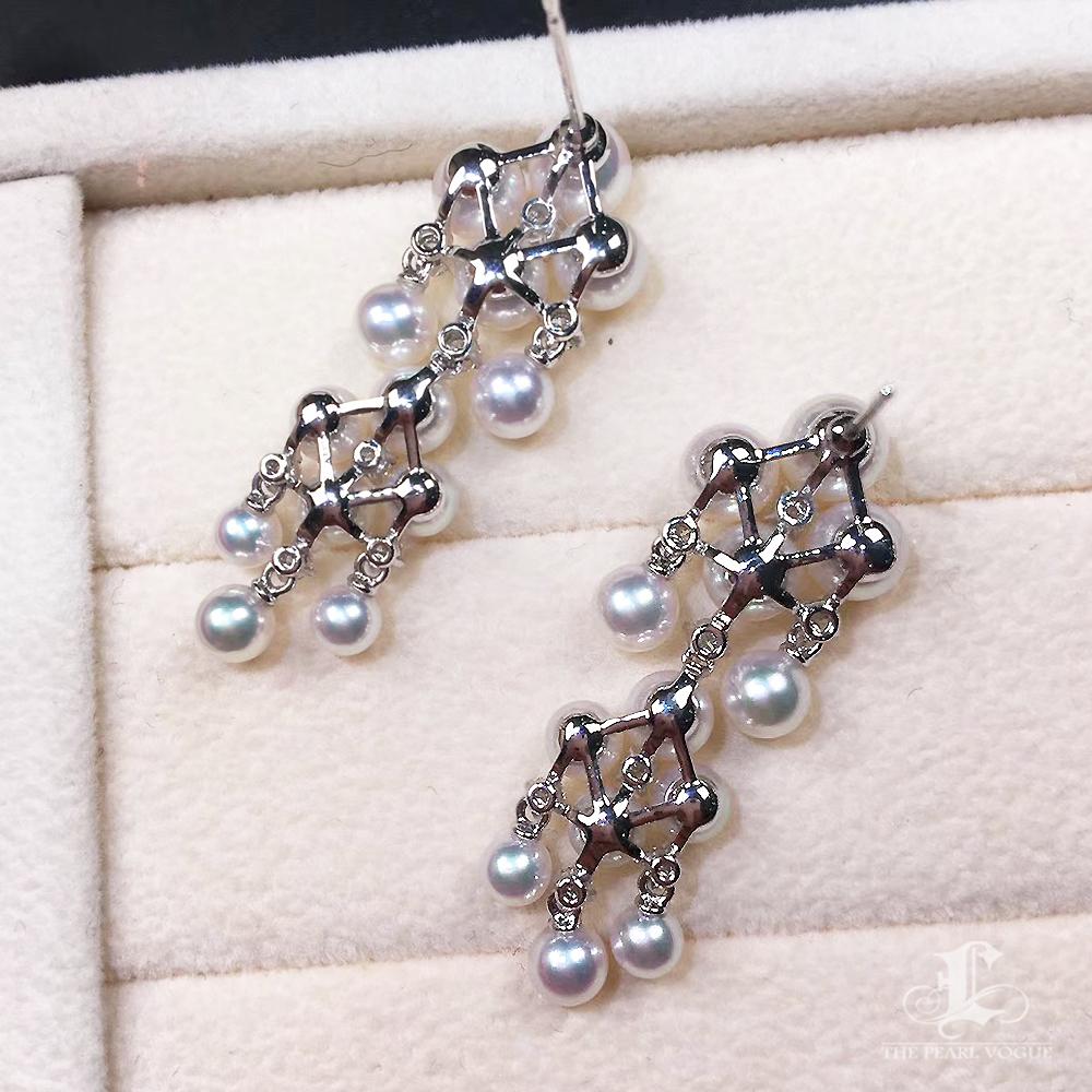 【Lustre Arc】Cluster Aurora Baby Akoya Pearl Diamond Dangle Earrings For Sale 4