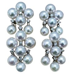 【Lustre Arc】Cluster Aurora Baby Akoya Pearl Diamond Dangle Earrings