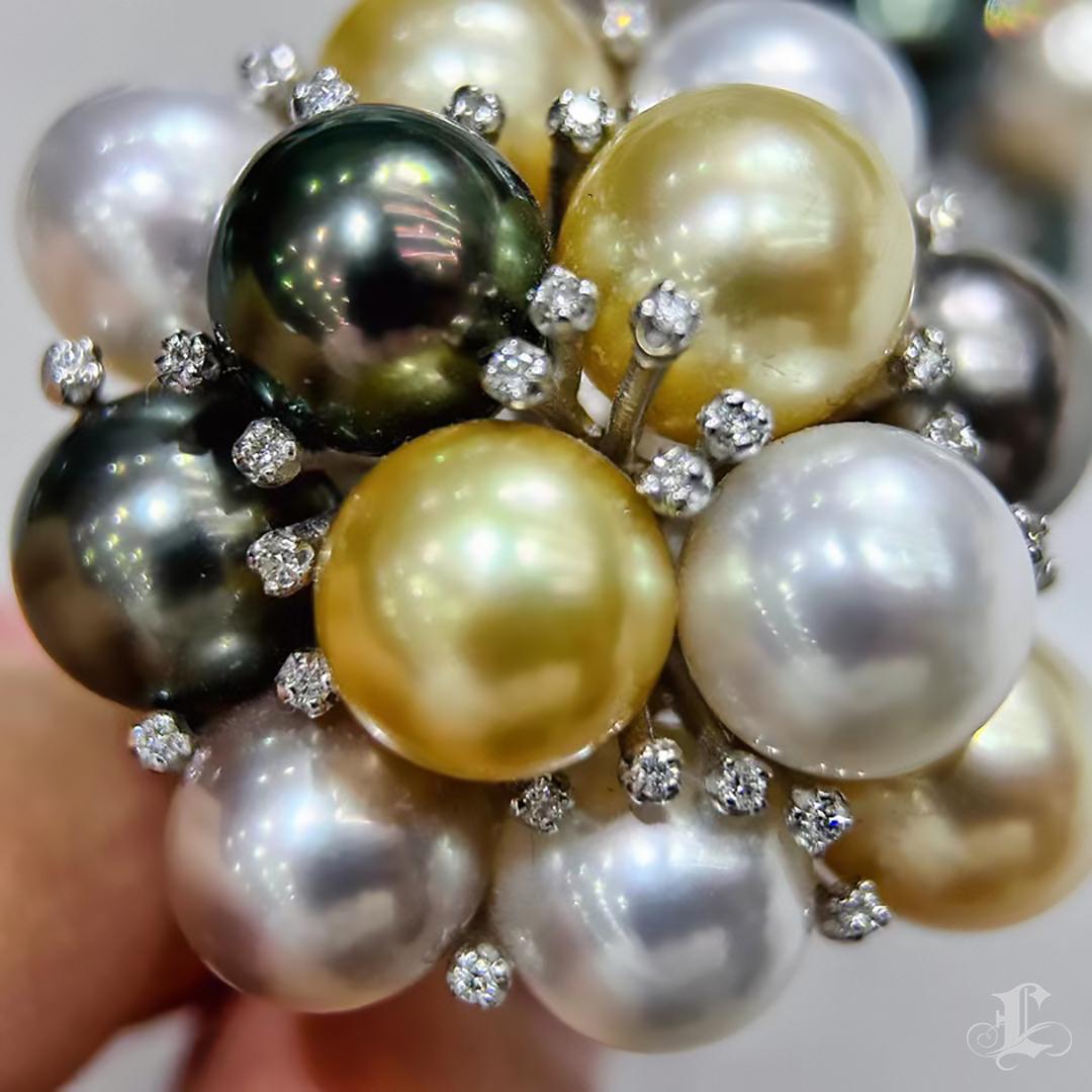 【Lustre Arc】Aurora Symphony Bague diamant multicolore des mers du Sud et perle de Tahiti Neuf - En vente à New York, NY