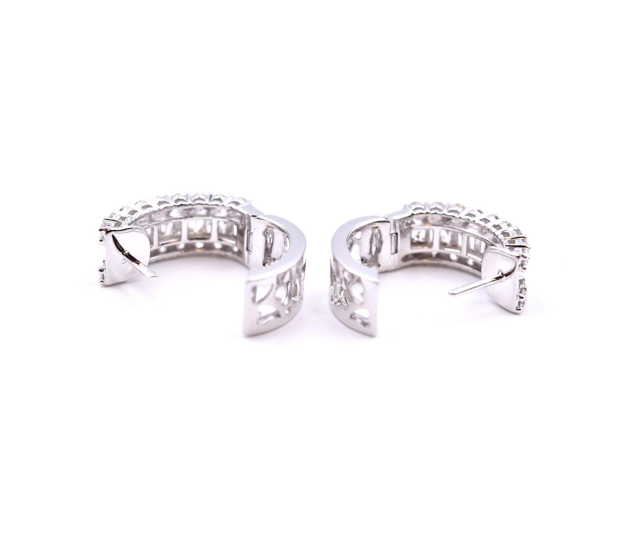 18 Karat White Gold Diamond Baguette and Round Hoop Cluster Earrings In Excellent Condition In Scottsdale, AZ