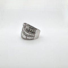 18k White Gold Diamond Baguette Band Crossover with Round Diamonds