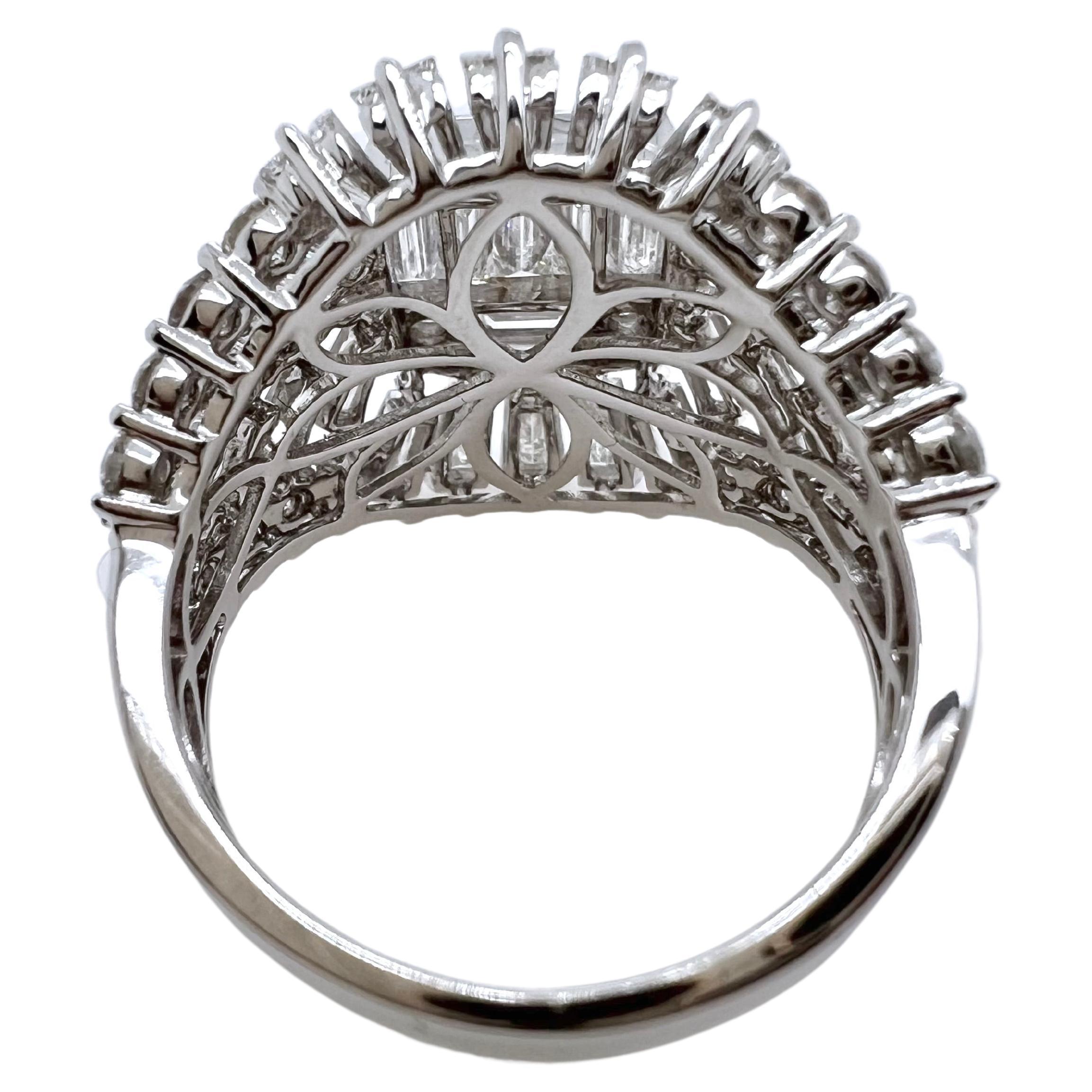 Contemporary 18k White Gold Diamond Baguette Cocktail Ring For Sale
