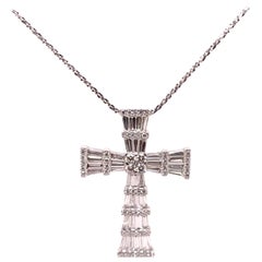 18k White Gold Diamond Baguette Cross Pendant