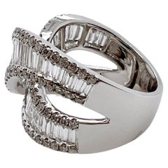 18k White Gold Diamond Baguette Crossover Band Ring