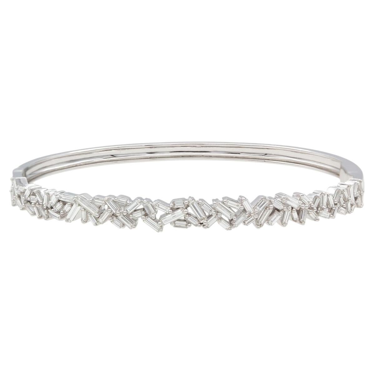18k White Gold Diamond Baguette Hinged Bangle Bracelet 1.79ctw F-G/VS-SI