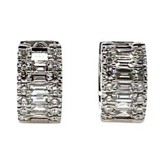 18k White Gold Diamond Baguette Huggie Earrings