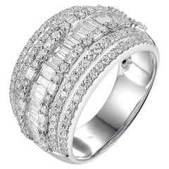 18K White Gold Diamond Band Ring – 1.72 Carats Taper & Round Diamonds