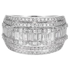 18K White Gold Diamond Band Ring – 1.72 Carats Taper & Round Diamonds