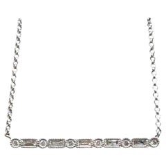 18K White Gold Diamond Bar Necklace 0.15ct GH VS Baguette 18 Inch