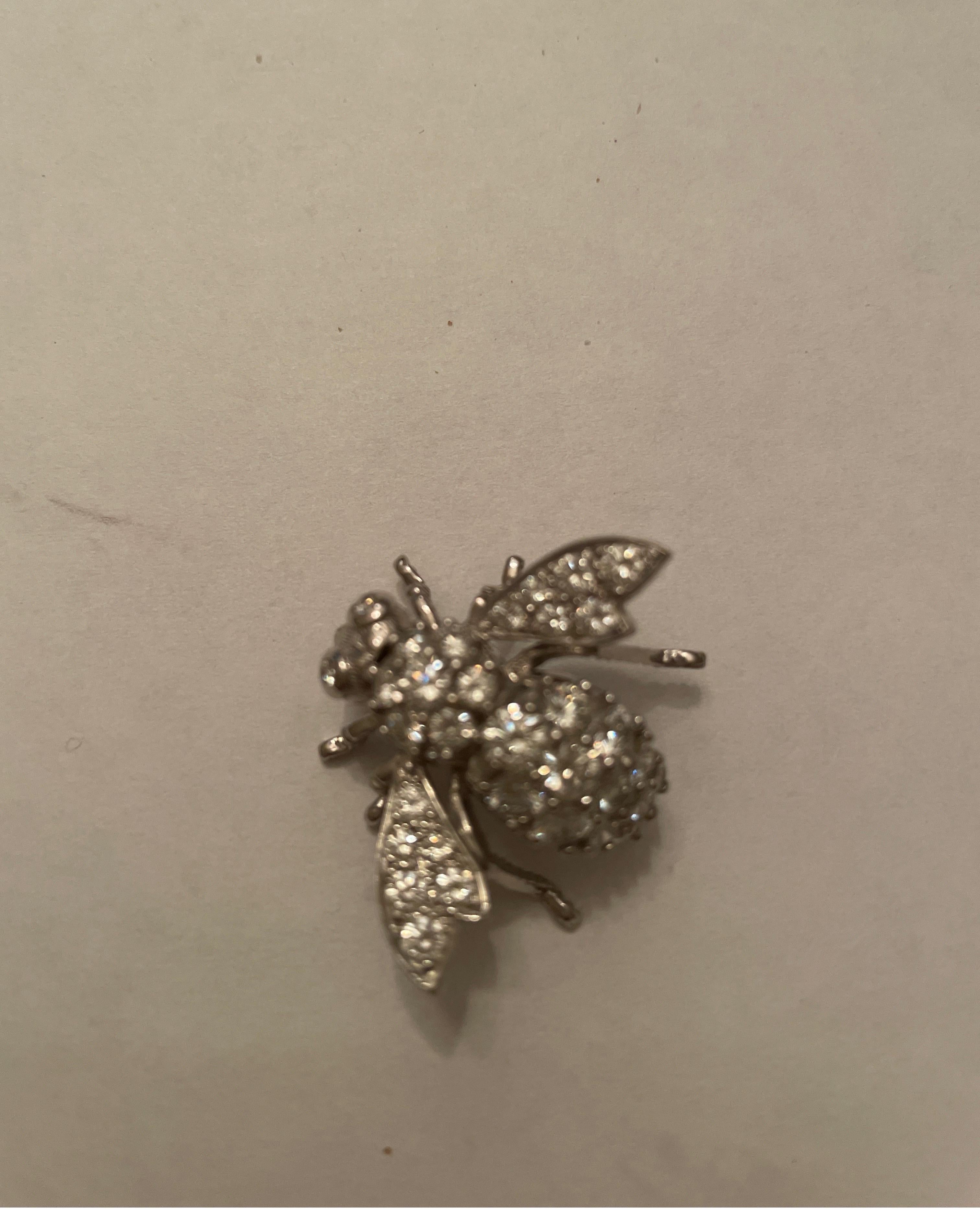 18 Karat White Gold Diamond Bee Pin 2