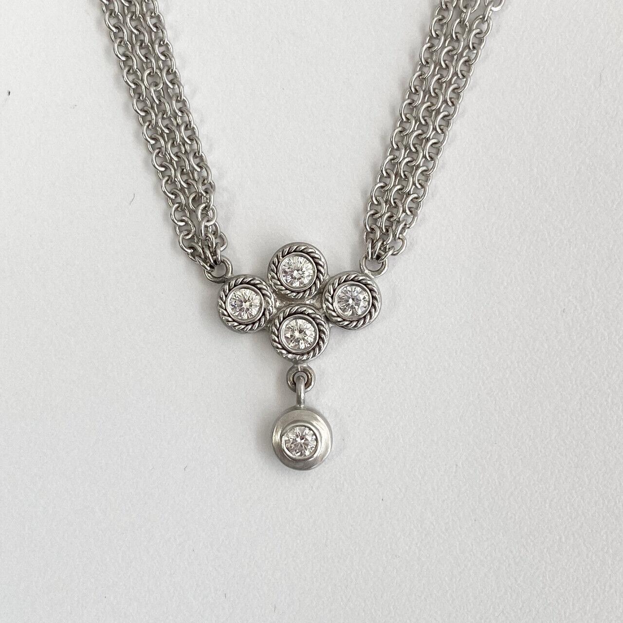 Round Cut 18k White Gold Diamond Bezel Pendant and Chain For Sale