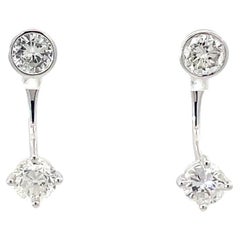 18K White Gold Diamond Bezel Set Stud Earrings with Round Diamond Jackets