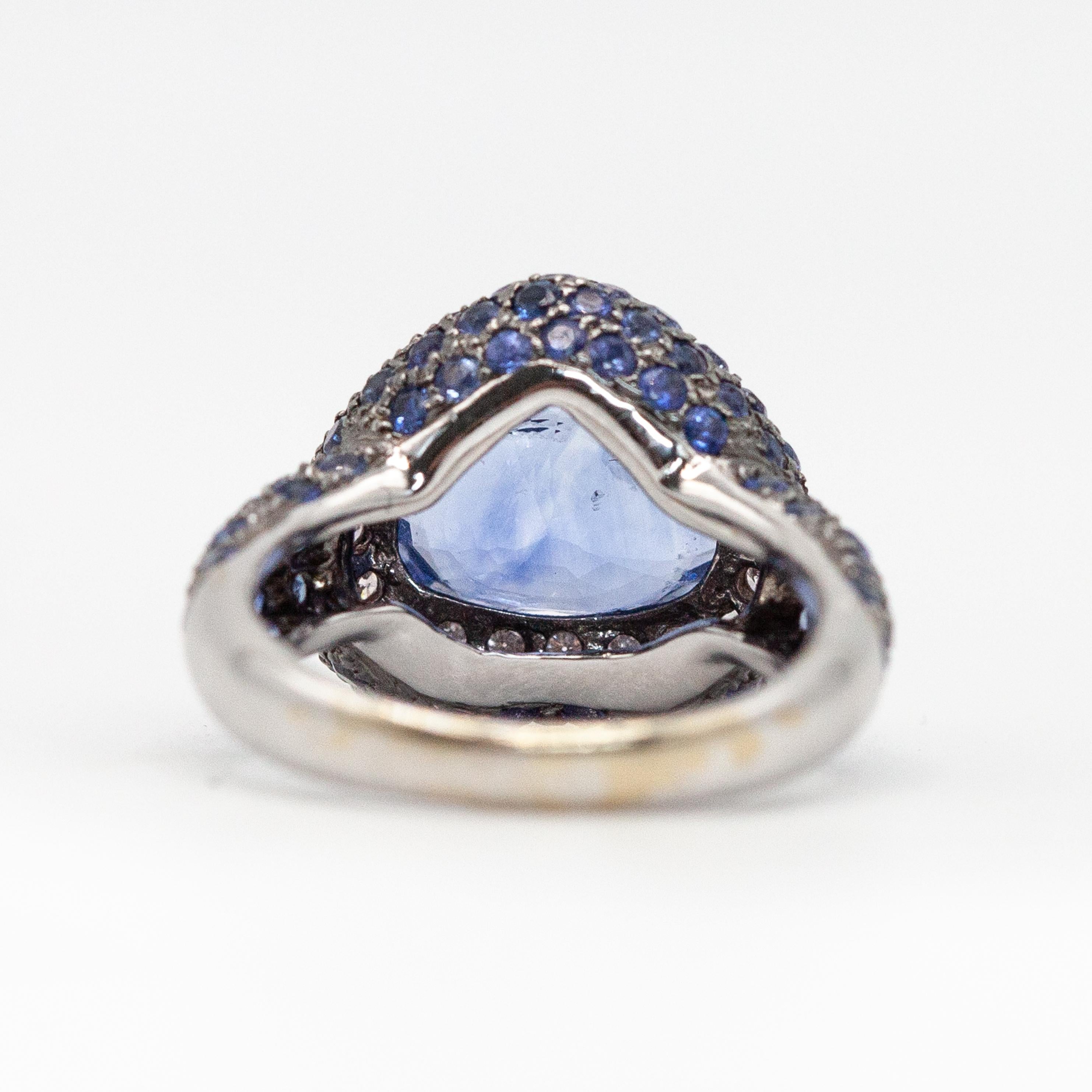 18K Weißgold Diamant Blau Saphir Ring im Angebot 3