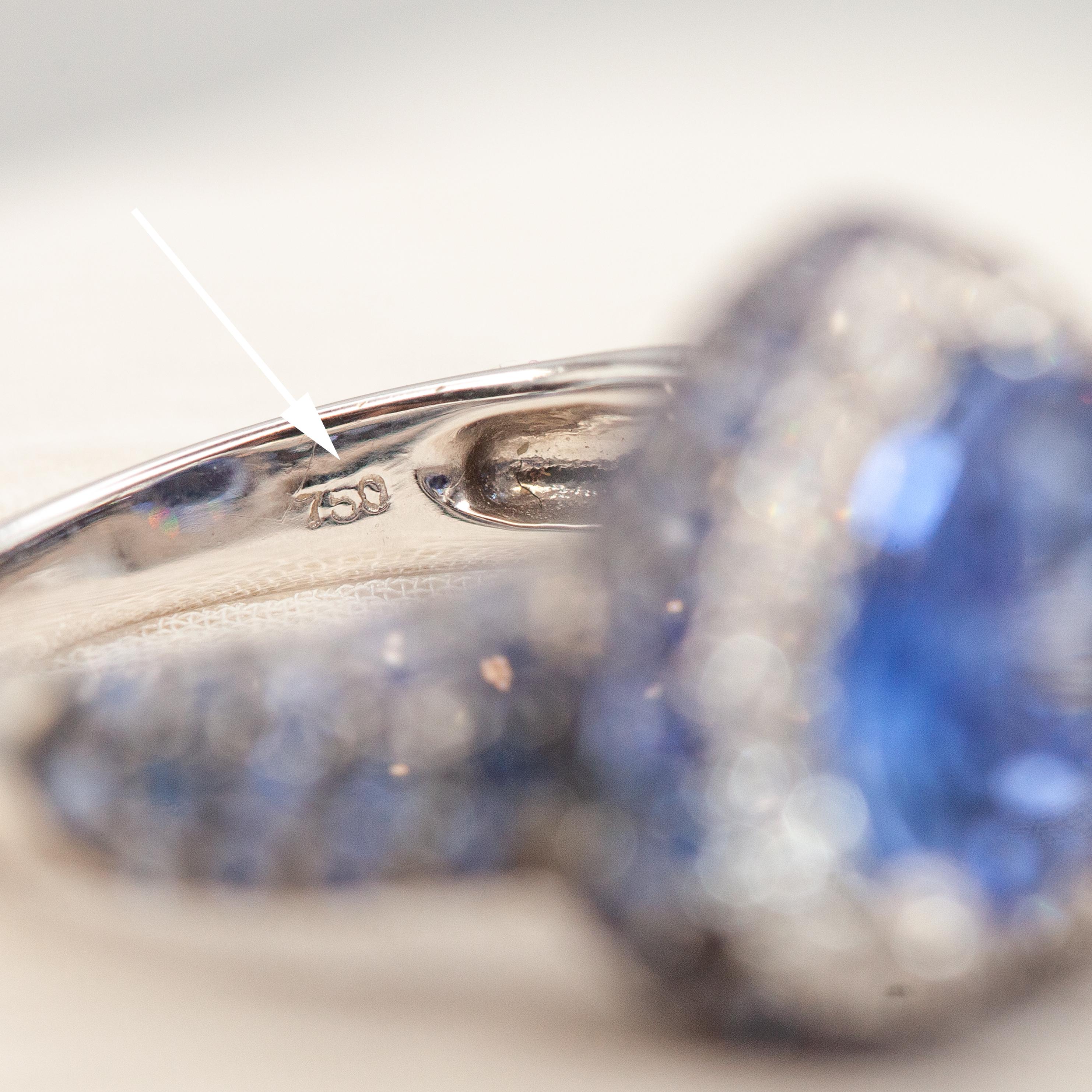 18K Weißgold Diamant Blau Saphir Ring im Angebot 5