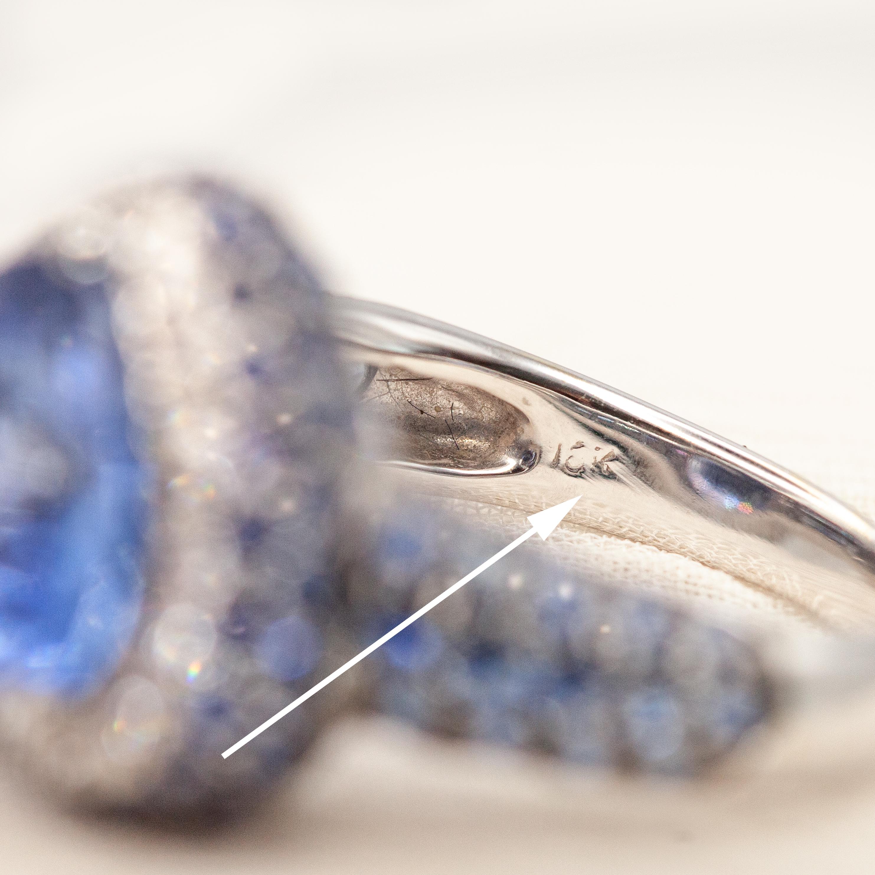 18K Weißgold Diamant Blau Saphir Ring im Angebot 6