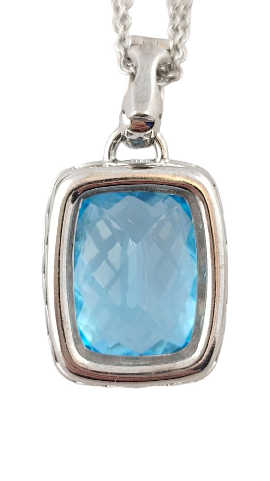 Women's 18K White Gold Diamond & Blue Topaz Halo Pendant Necklace #16247 For Sale