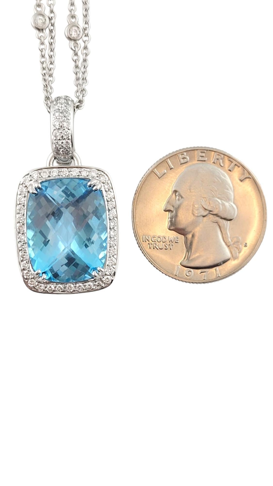 18K White Gold Diamond & Blue Topaz Halo Pendant Necklace #16247 For Sale 1