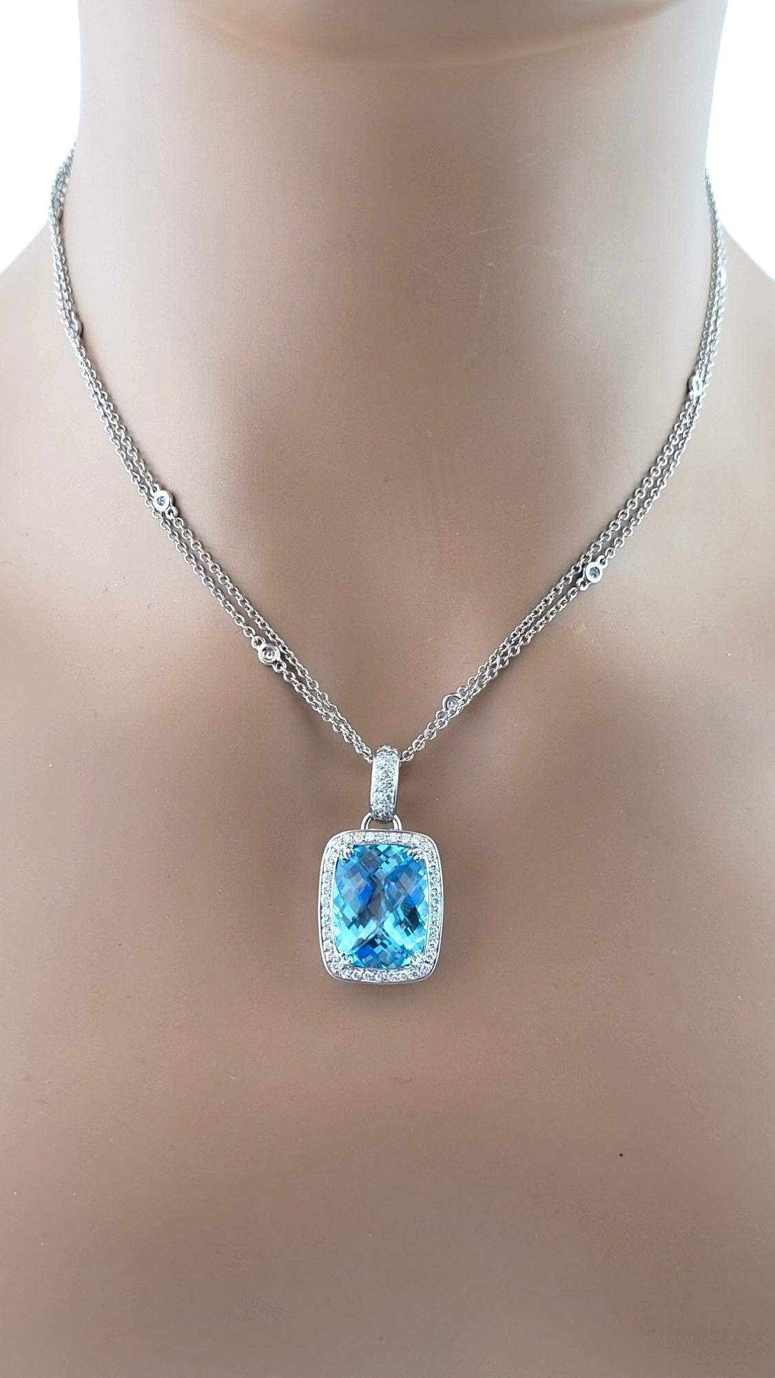 18K White Gold Diamond & Blue Topaz Halo Pendant Necklace #16247 For Sale 3