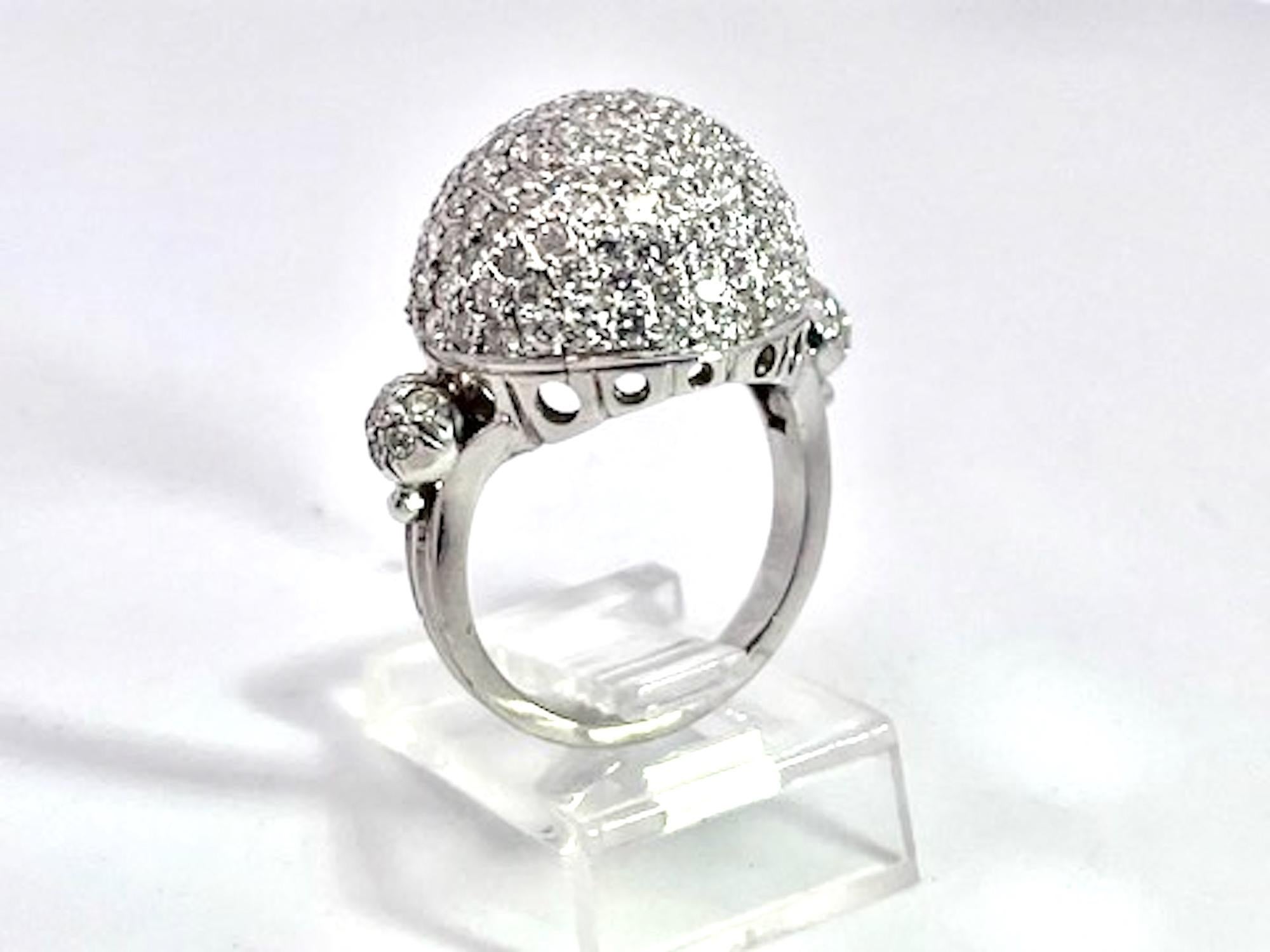 18K White Gold Diamond Boule Ring 3.95 Carats For Sale 4