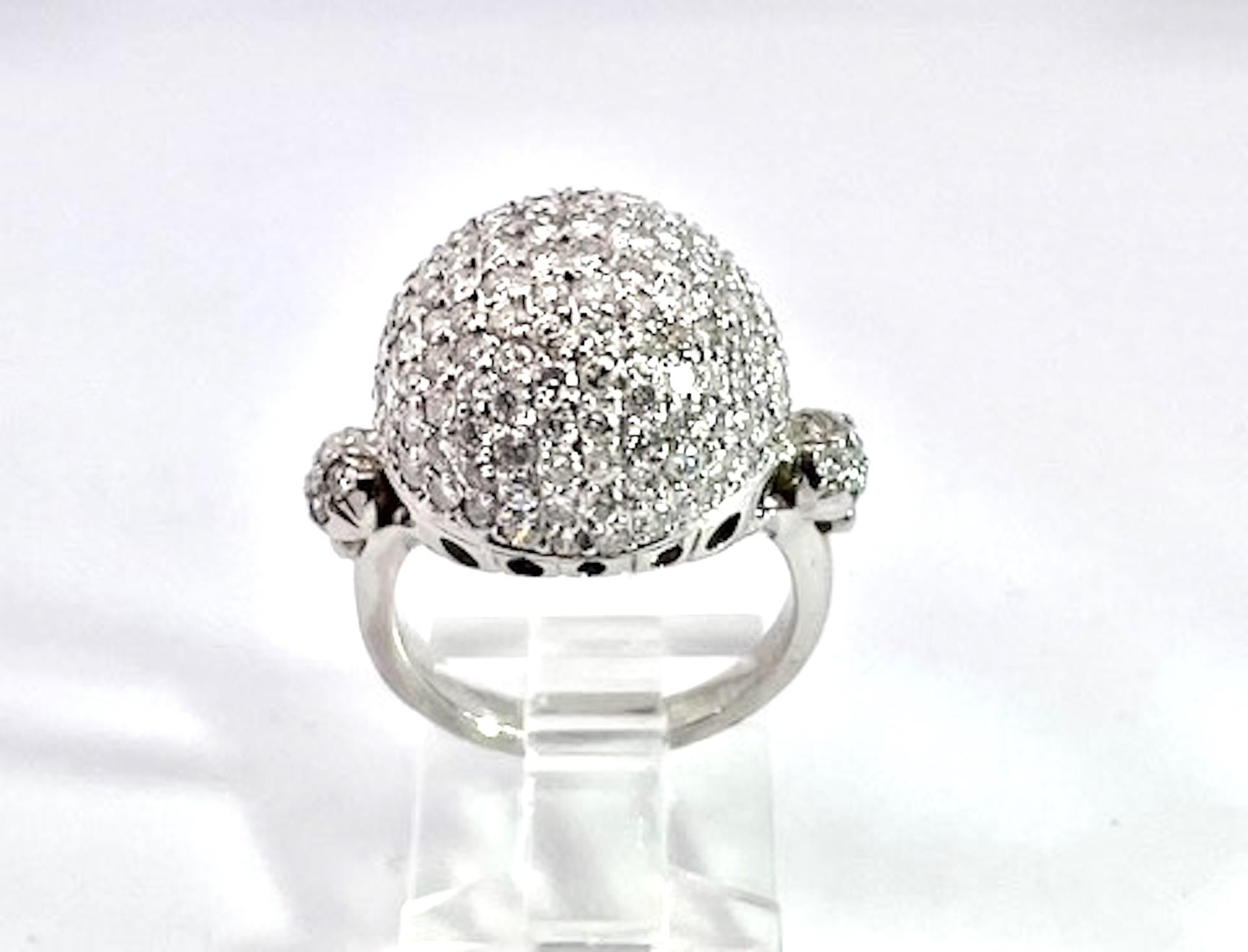 18K White Gold Diamond Boule Ring 3.95 Carats For Sale 5