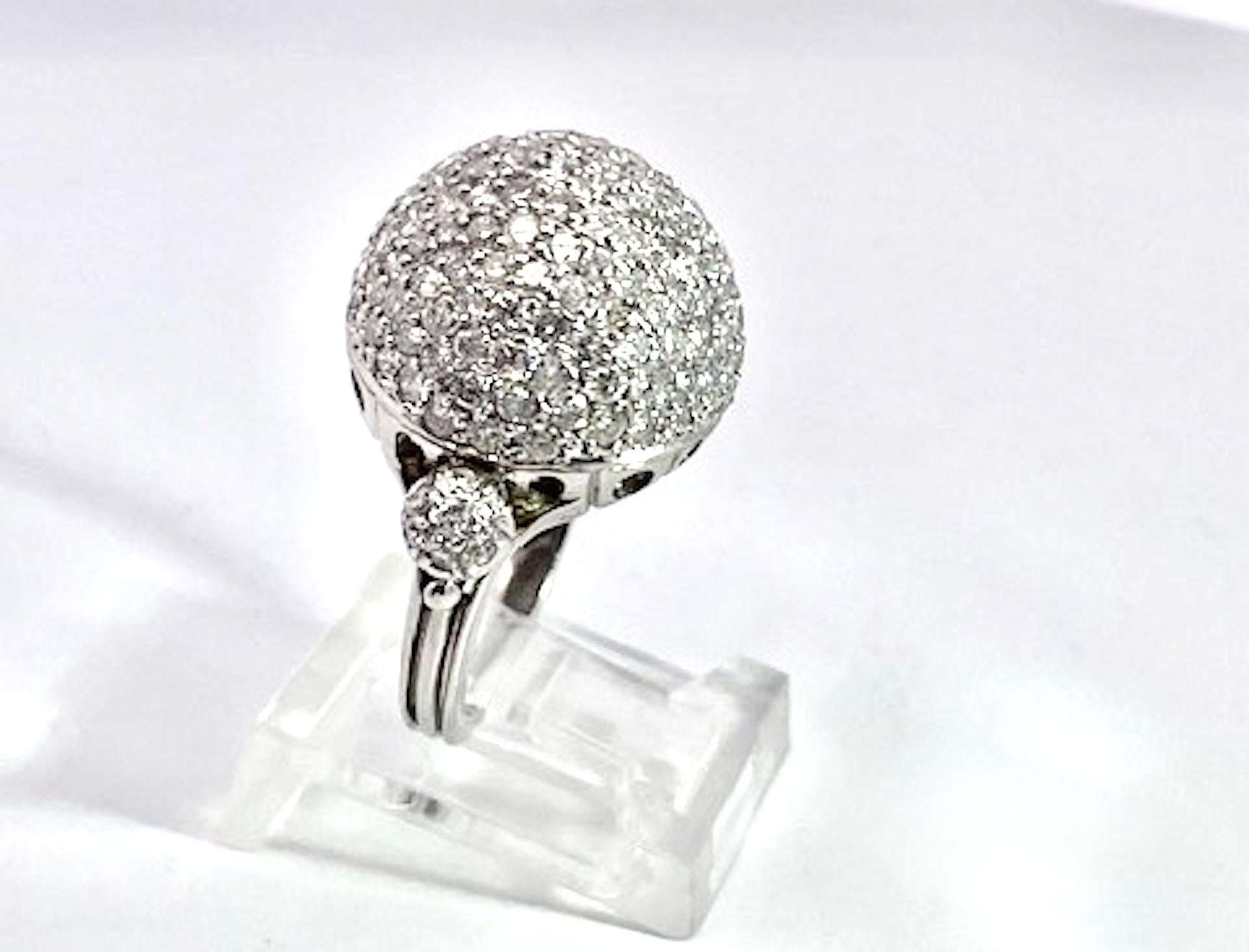 18K White Gold Diamond Boule Ring 3.95 Carats For Sale 8