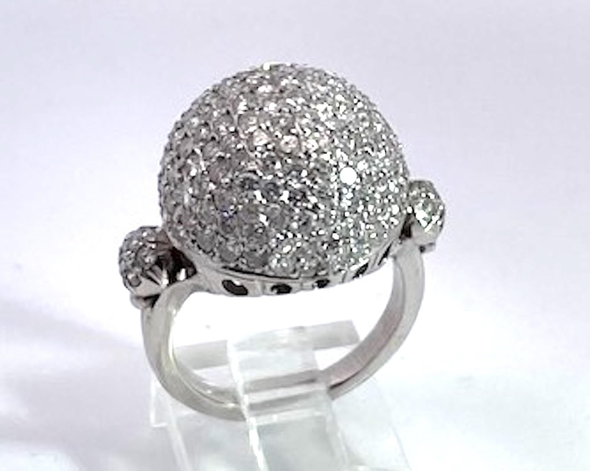 Modern 18K White Gold Diamond Boule Ring 3.95 Carats For Sale