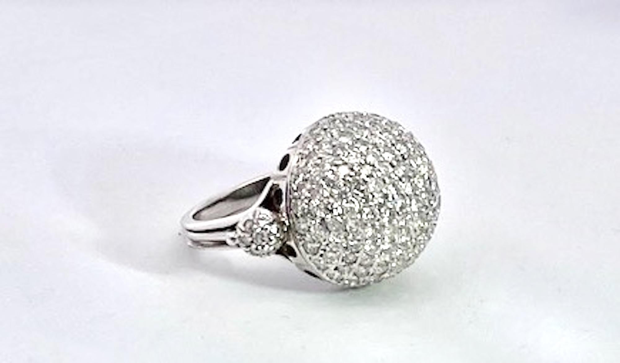 18K White Gold Diamond Boule Ring 3.95 Carats For Sale 1
