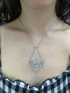 18K White Gold Diamond Bow and Floral Necklace