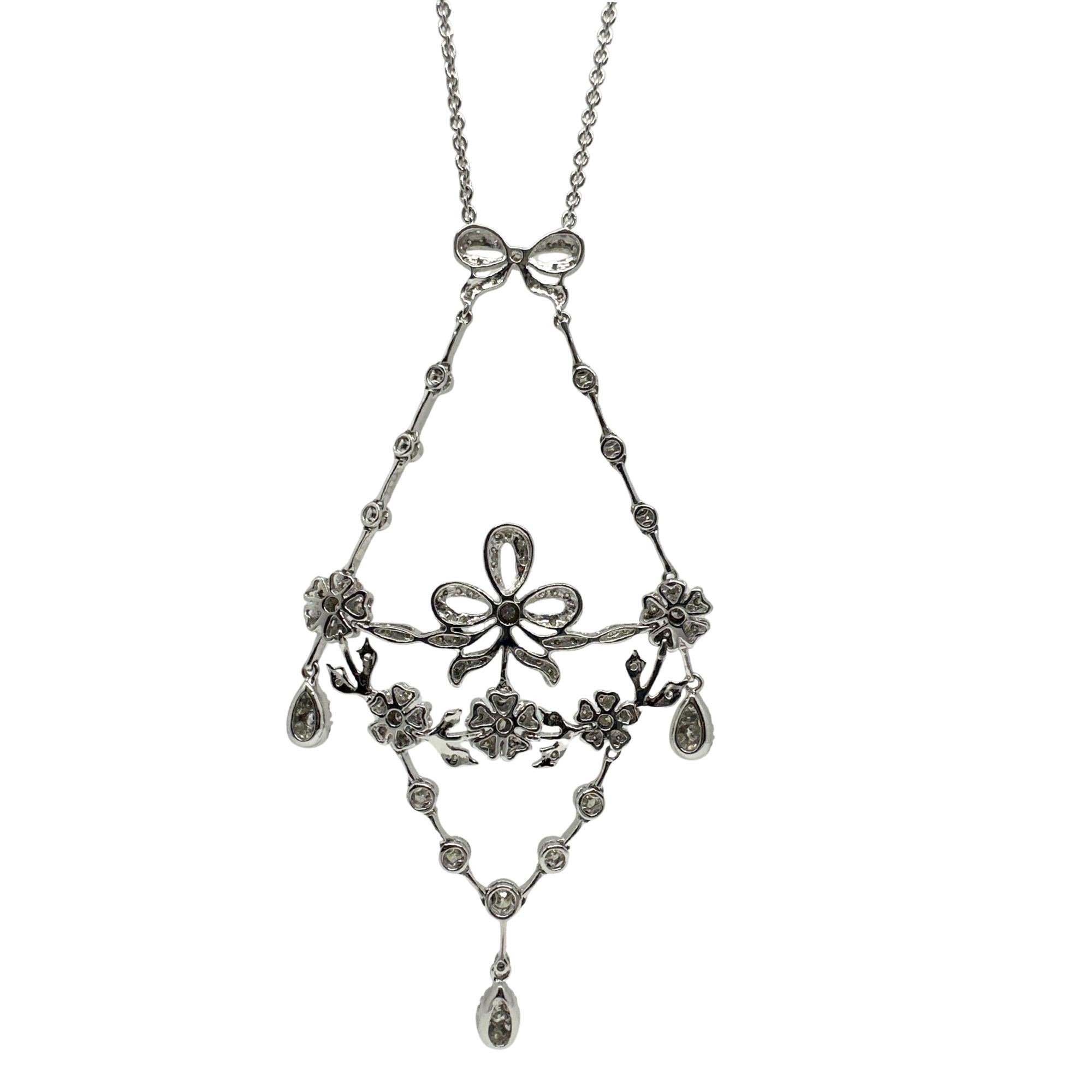 De las mujeres Collar Floral y Arco de Diamantes de Oro Blanco de 18 K en venta