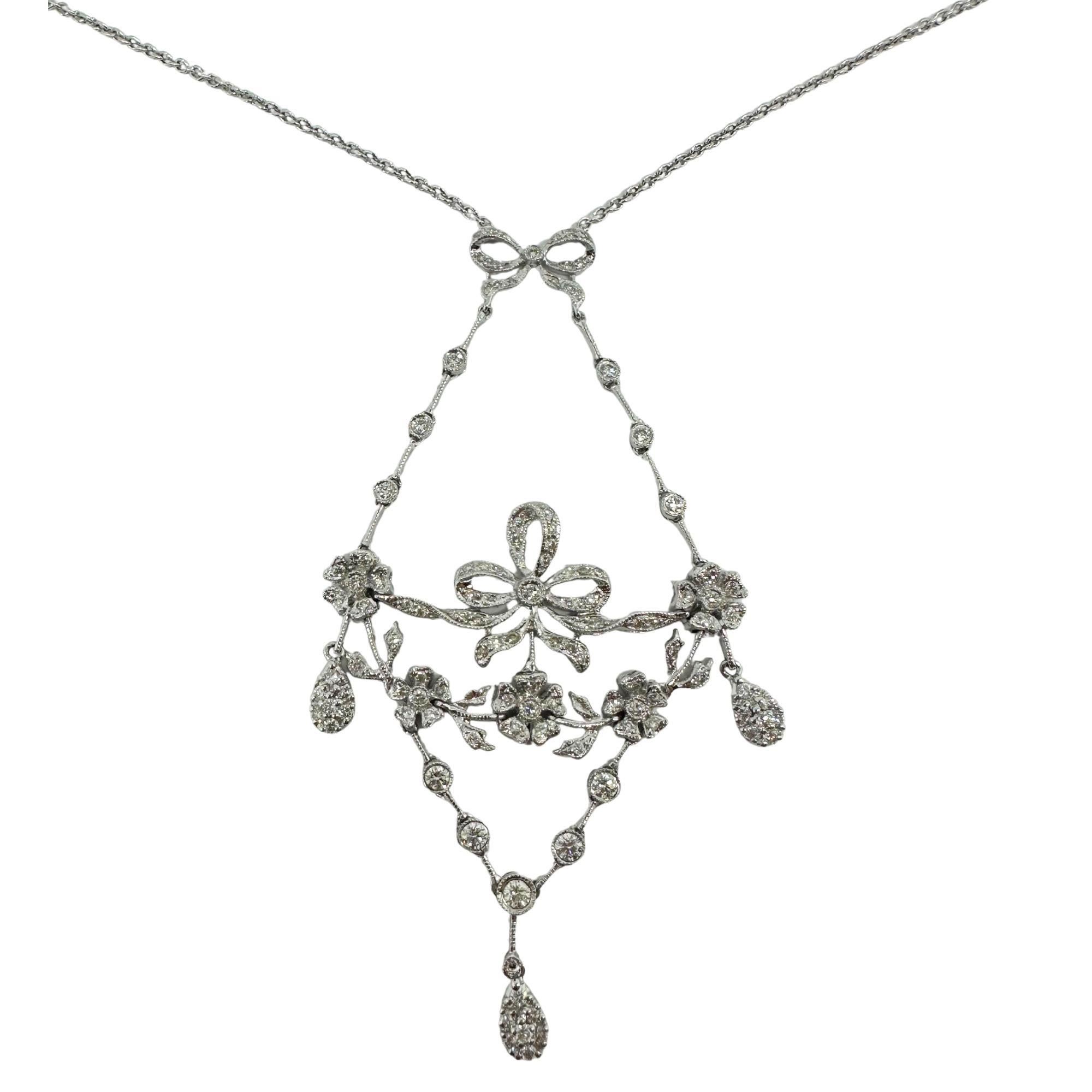 Collar Floral y Arco de Diamantes de Oro Blanco de 18 K en venta 1