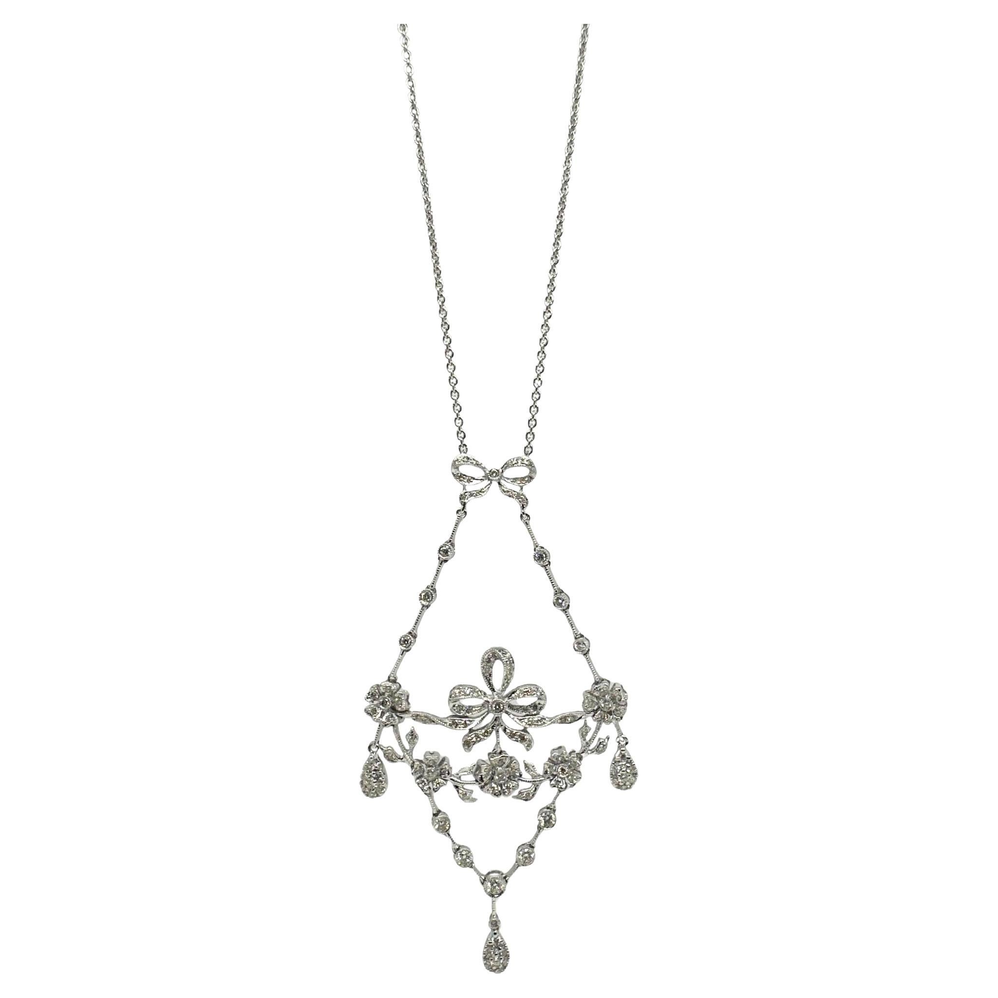 Collar Floral y Arco de Diamantes de Oro Blanco de 18 K en venta