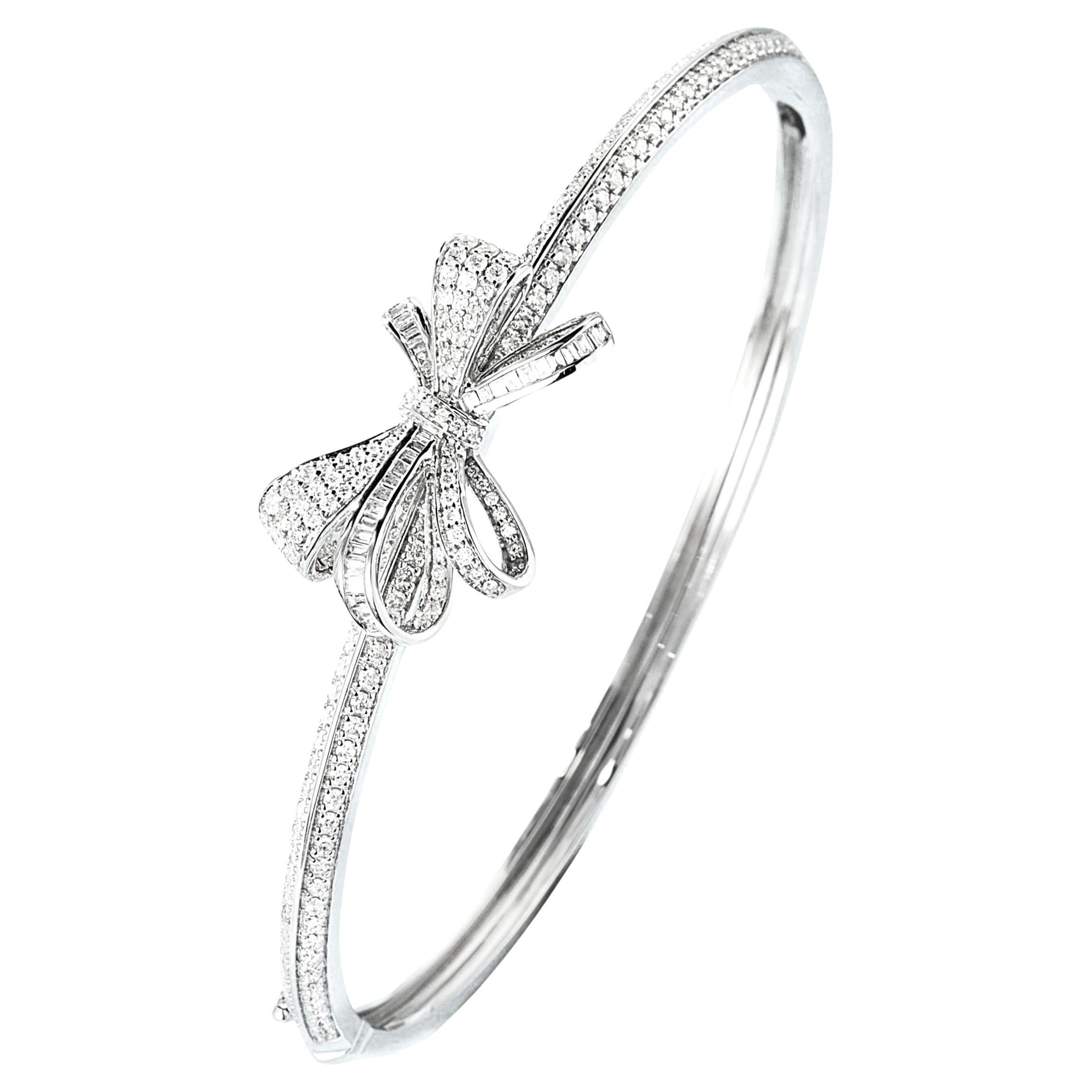 18K White Gold Diamond Bow Bangle Bracelet