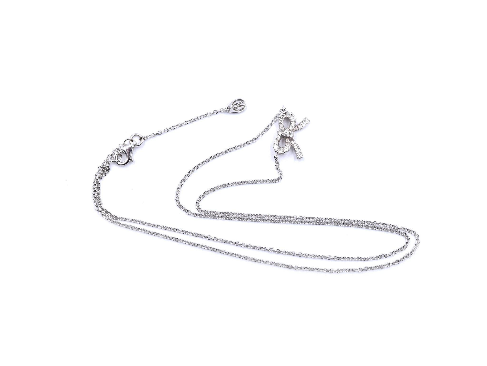 Round Cut 18k White Gold Diamond Bow Necklace
