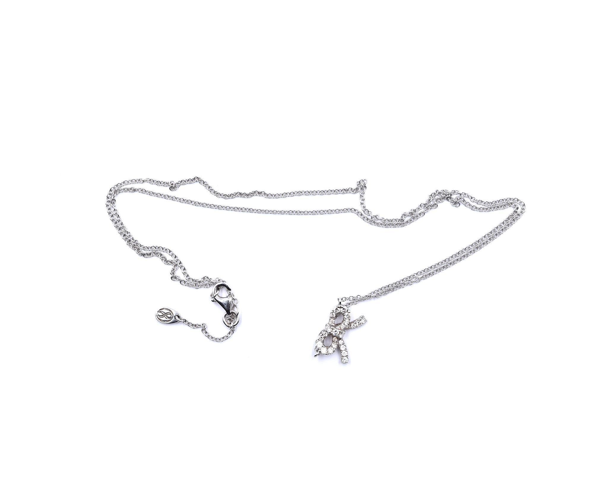 18k White Gold Diamond Bow Necklace In Excellent Condition In Scottsdale, AZ