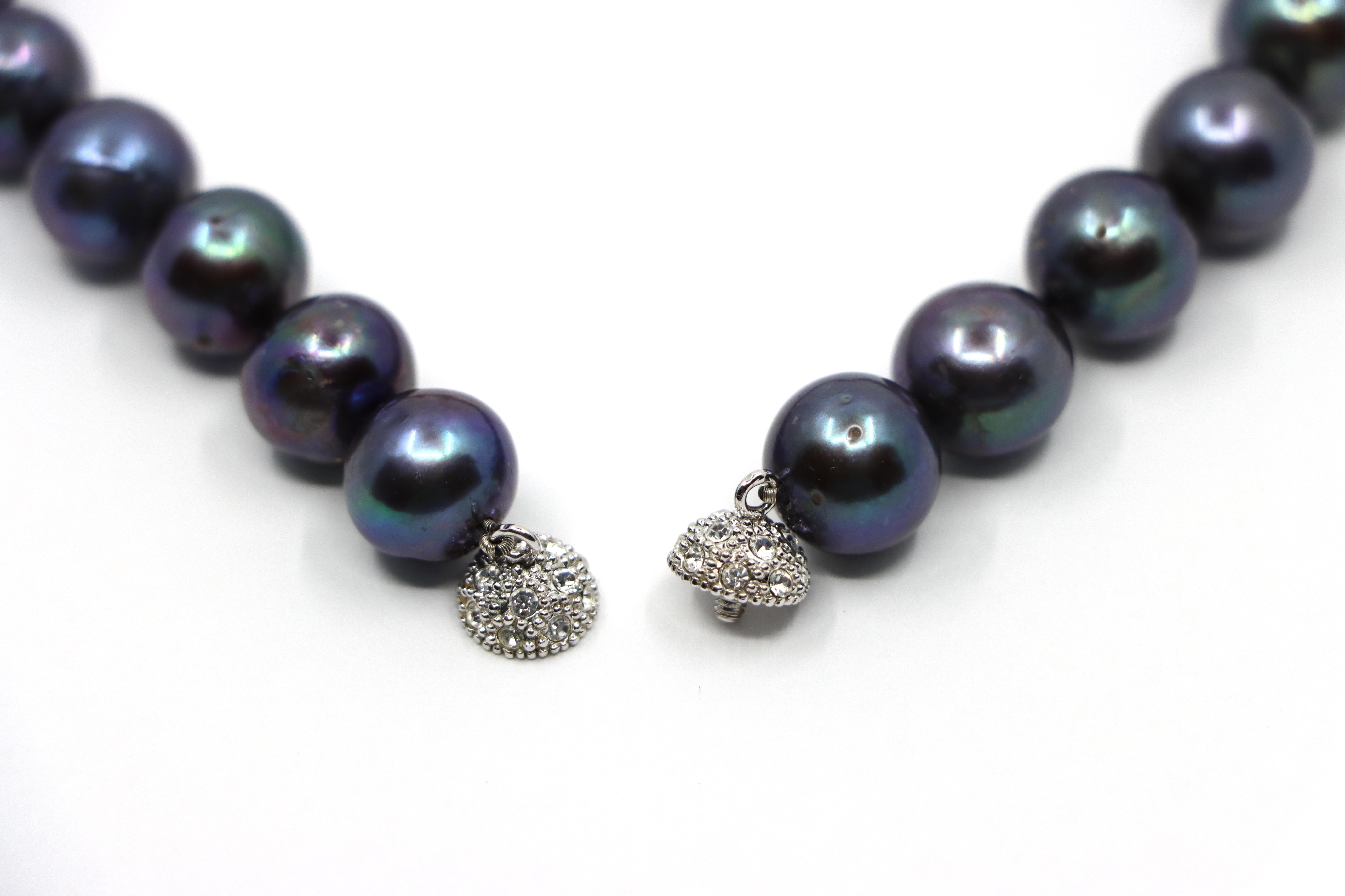 18K White Gold Diamond Bow Tie Brooch Black Pearl Necklace 6