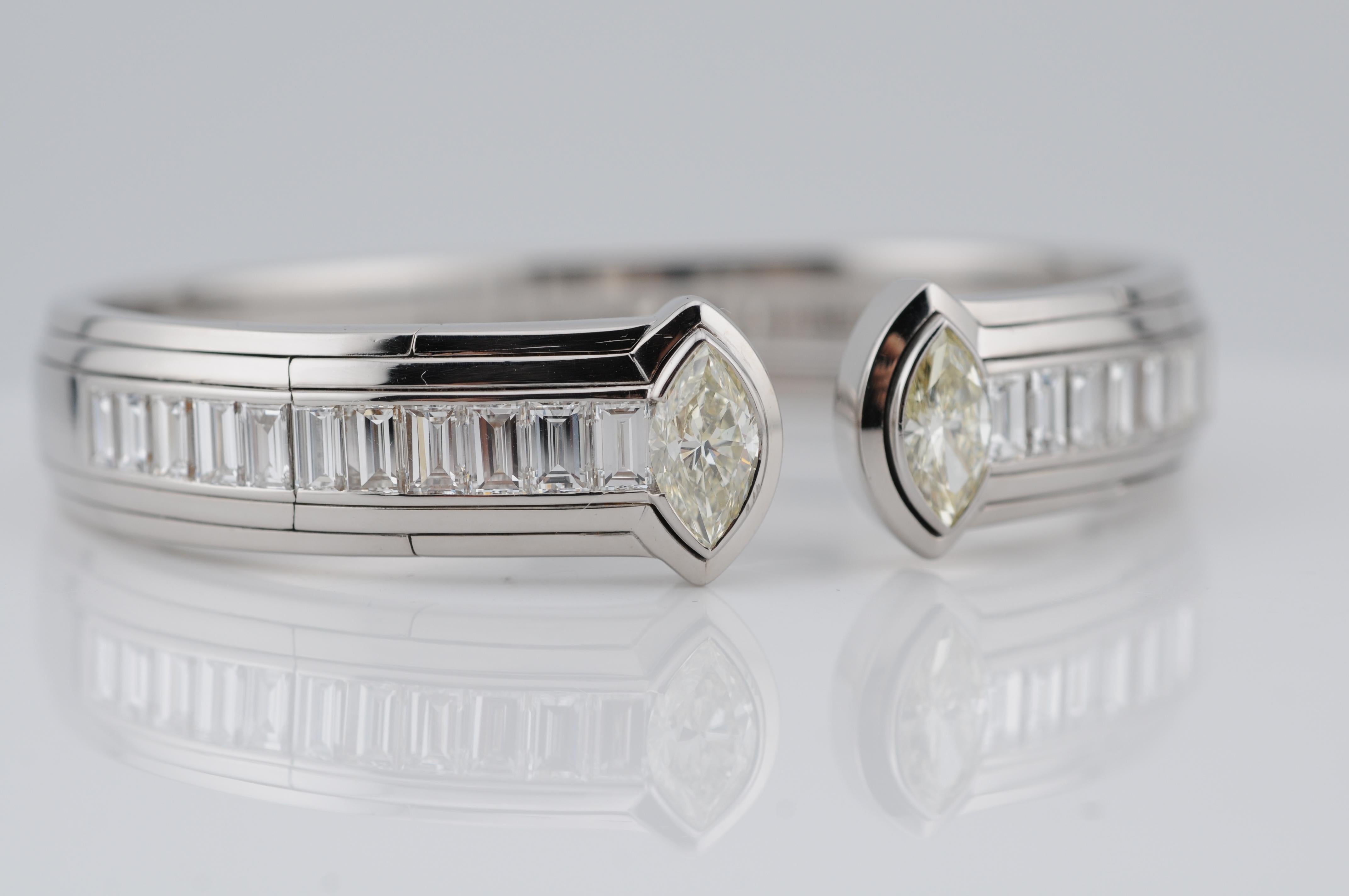 da uomo o donna Bracciale con diamanti in oro bianco 18K - 8,5 carati, diamanti Navette e Baguette in vendita