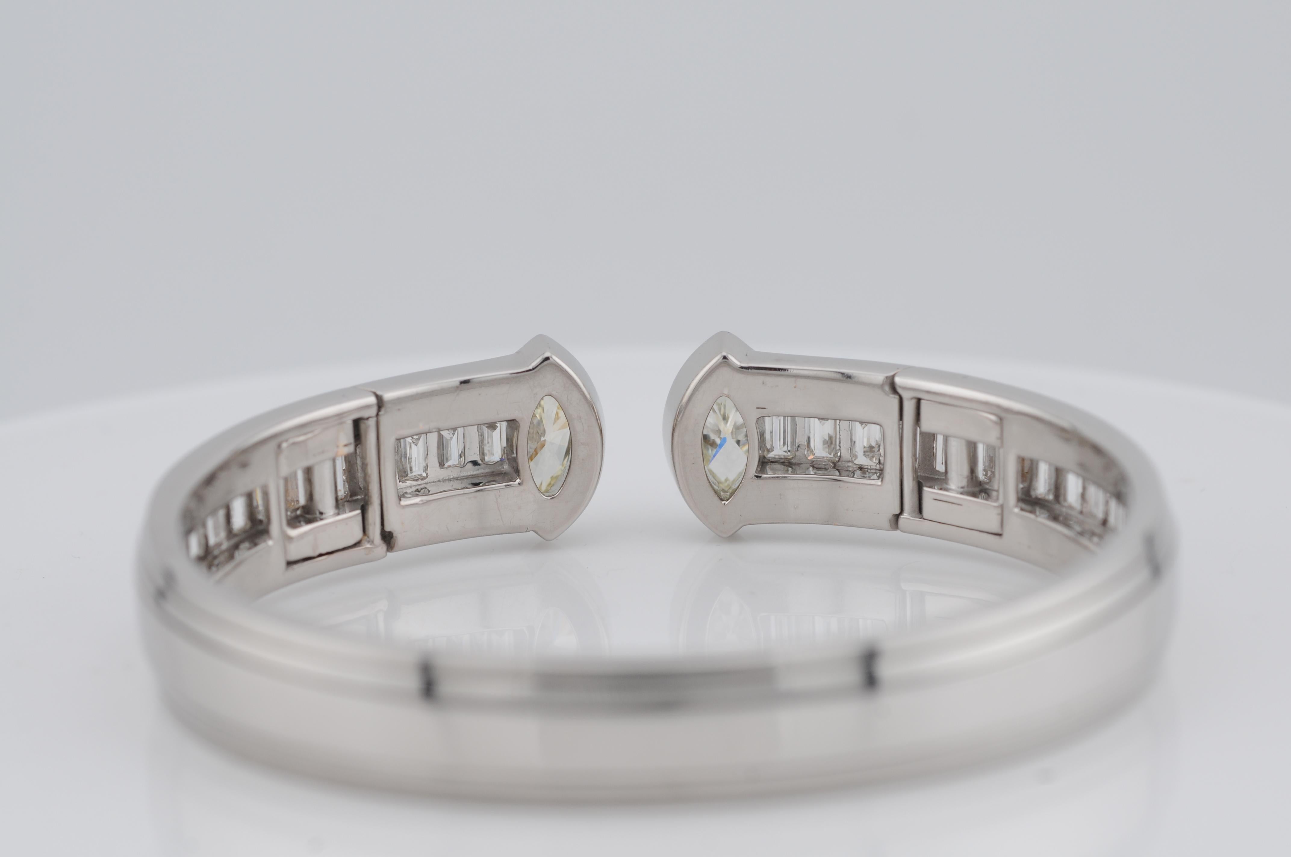 Bracciale con diamanti in oro bianco 18K - 8,5 carati, diamanti Navette e Baguette in vendita 3