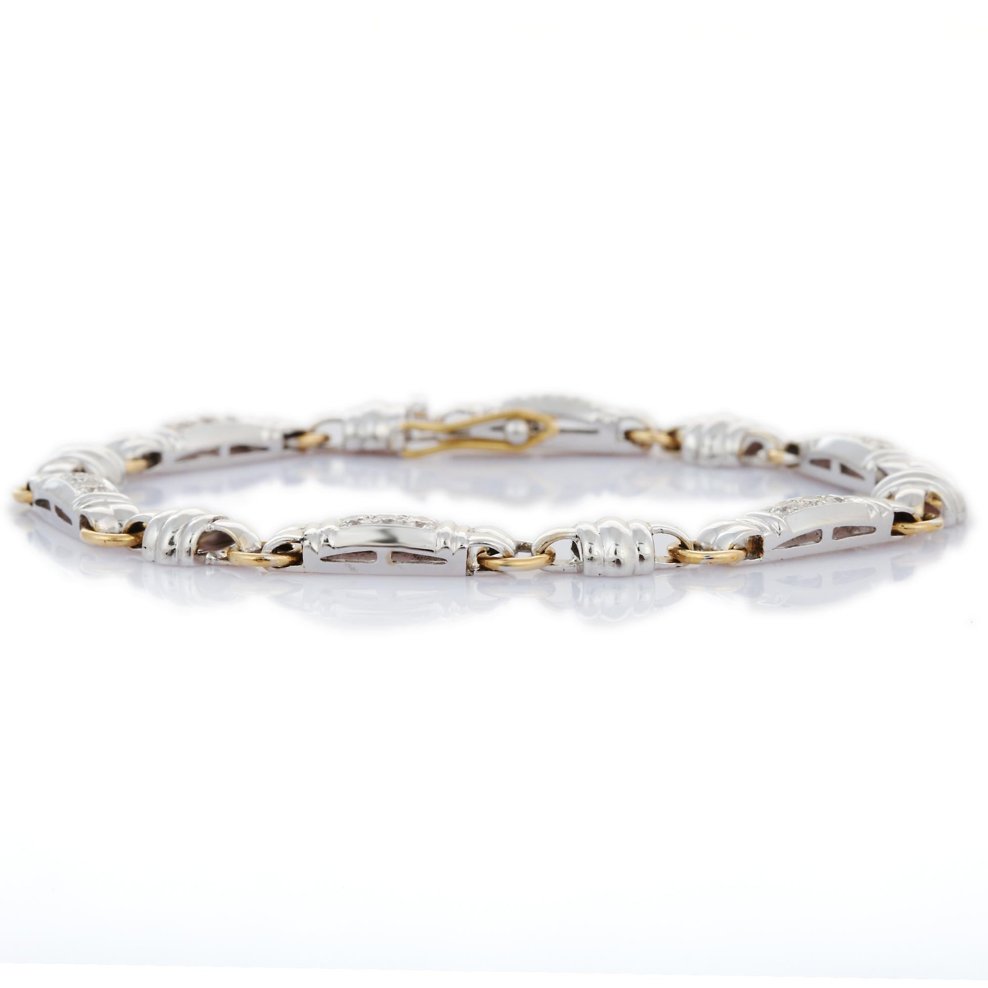 This Art Deco Diamond Men's Bracelet Gift in 18K gold showcases sparkling natural diamonds, weighing 1.05 carats. 
April birthstone diamond brings love, fame, success and prosperity.
Designed with diamonds studded in a bracelet to make you stand out