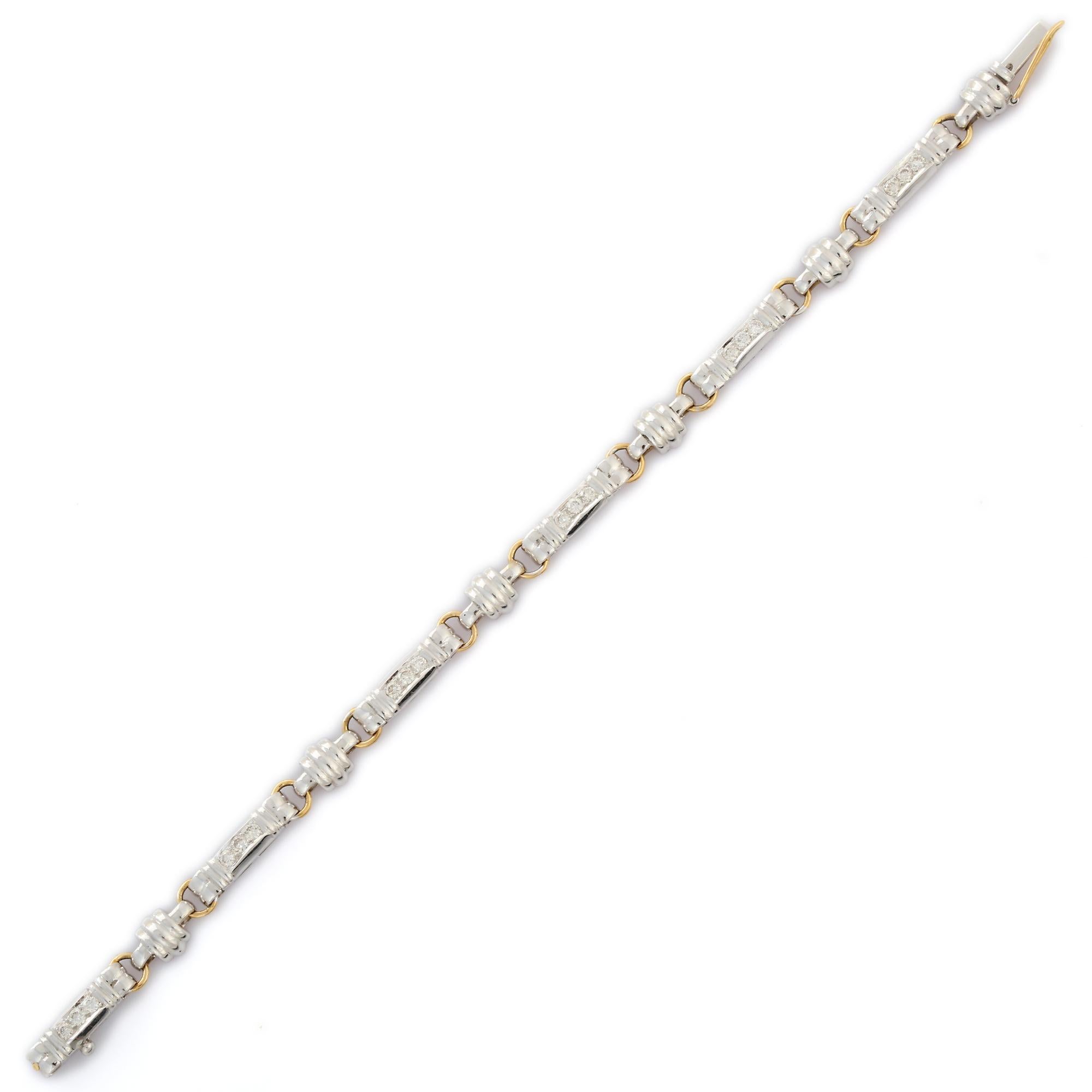 Moderne Bracelet art déco pour hommes en or blanc 18 carats et diamants en vente