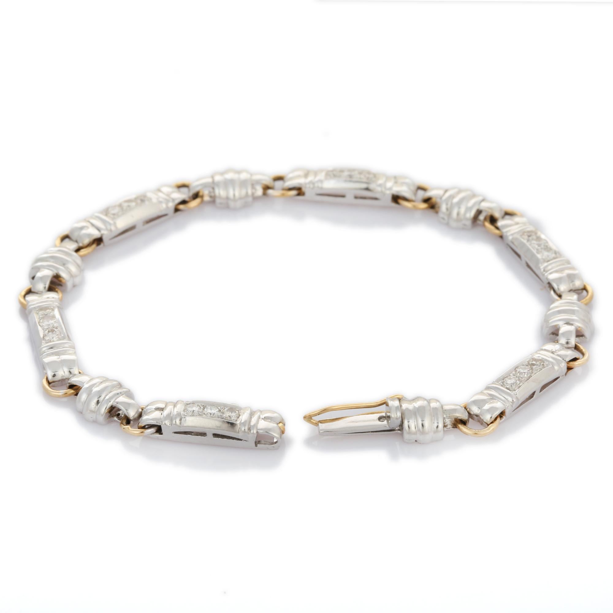 Art Deco 18 Karat Weißgold Diamant Herrenarmband Geschenk (Rundschliff) im Angebot