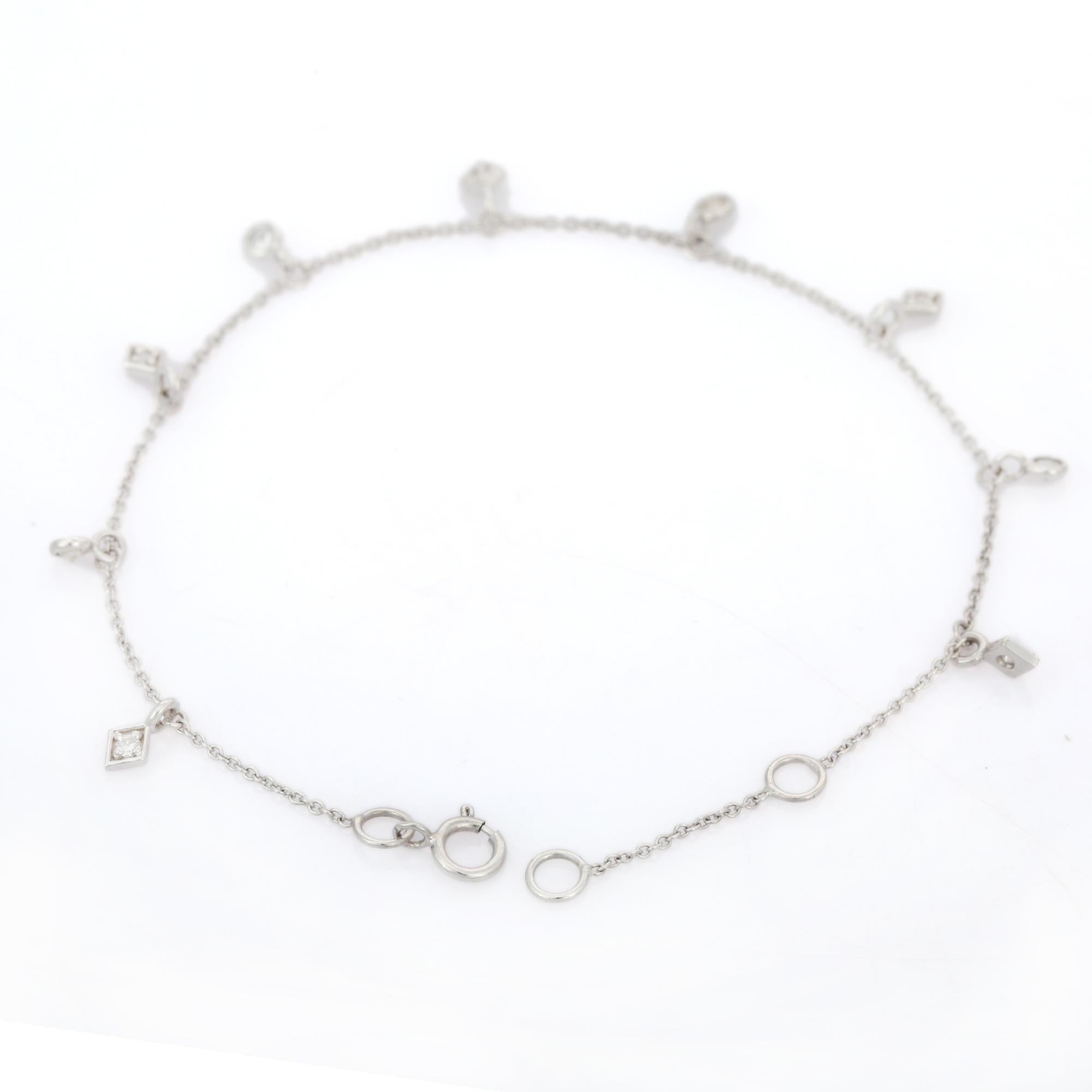 Round Cut 18K White Gold Minimalist Diamond Chain Bracelet For Sale