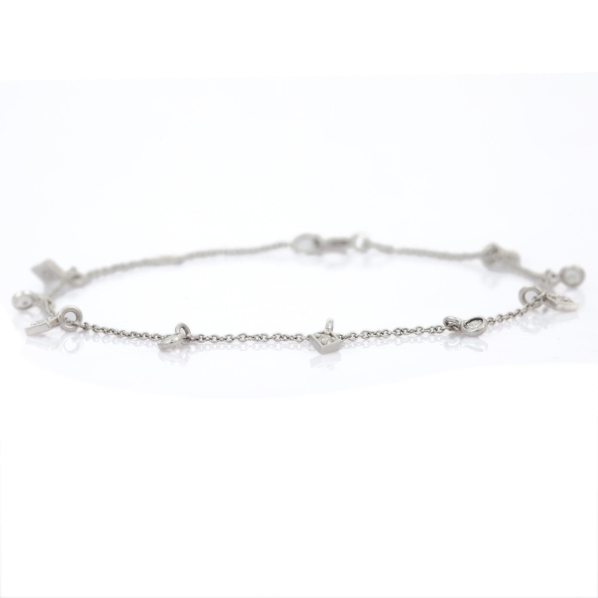 Women's 18K White Gold Minimalist Diamond Chain Bracelet For Sale
